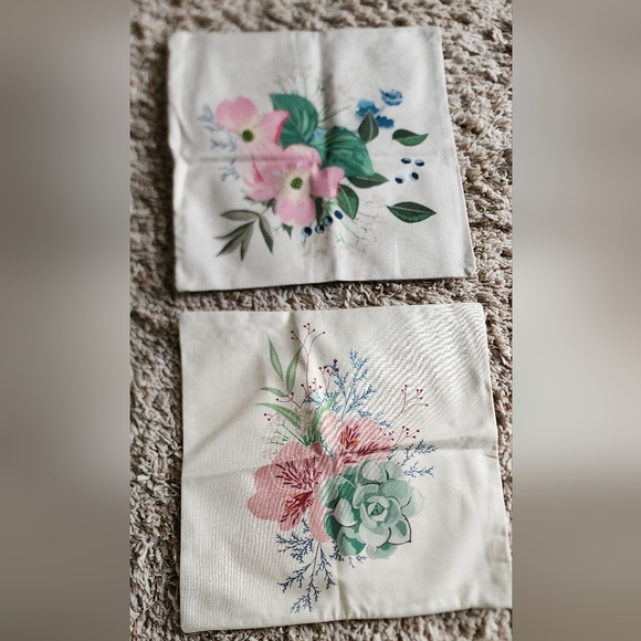 Other - Floral Accent Pillows with Pink and Green Design